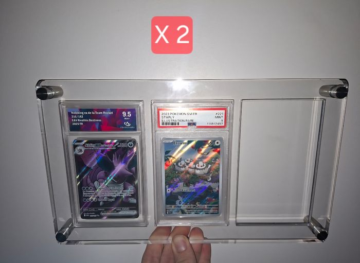 Lot de 2 présentoirs en acrylique premium pour 3 cartes gradées Pokémon psa , collect-aura etc..