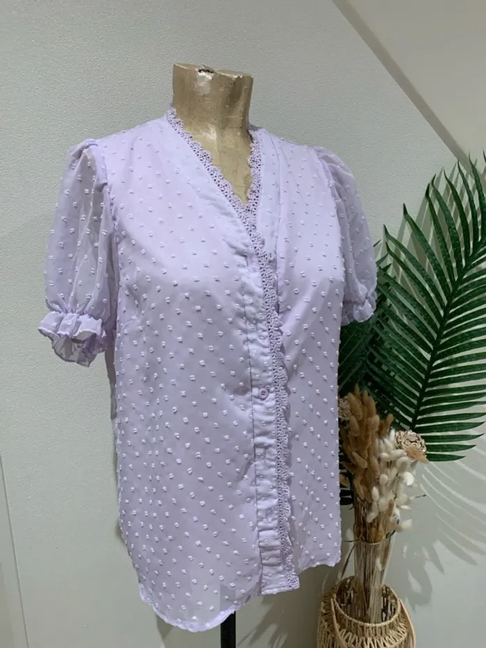 Jolie chemise manches courtes doublée broderie devant femme - photo numéro 2