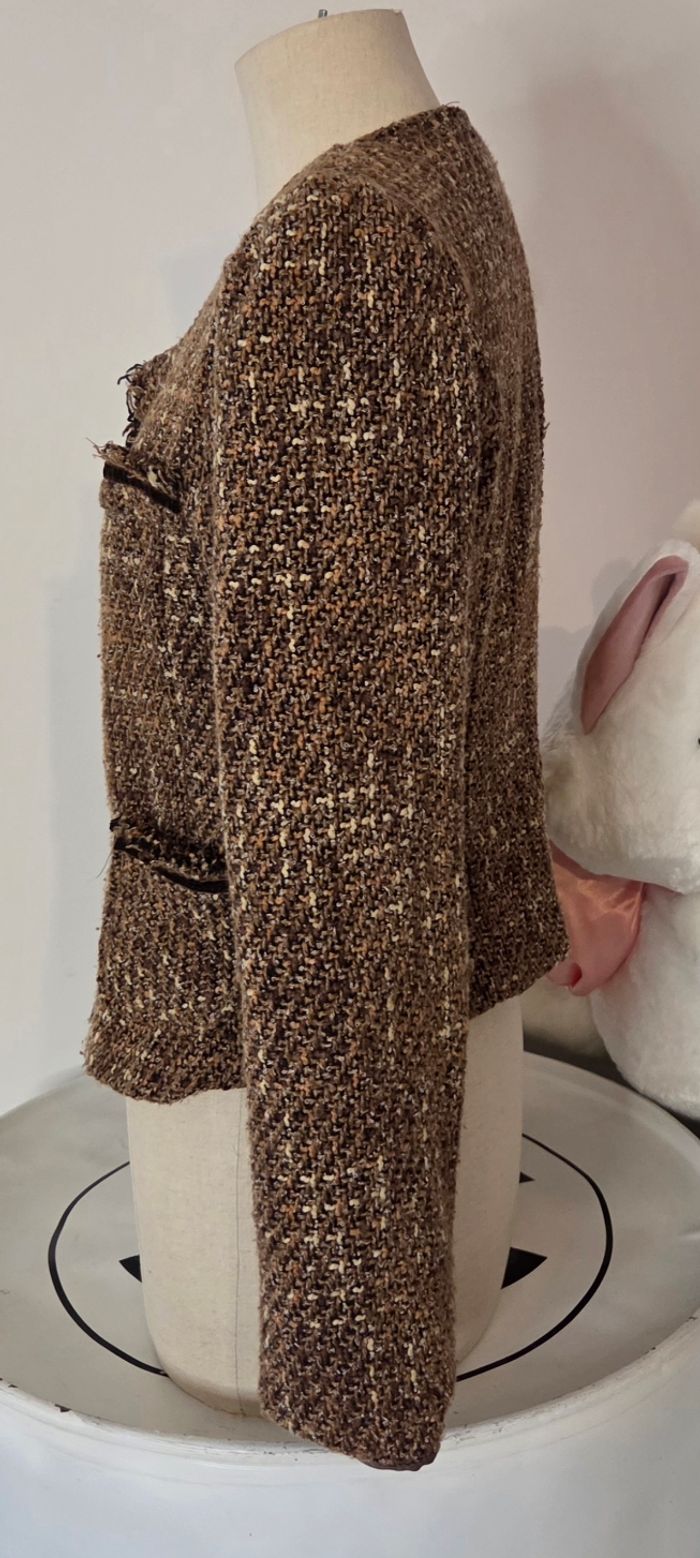 Veste Tweed Made in Italy – Taille L – Marron Camel – Excellent État - photo numéro 3