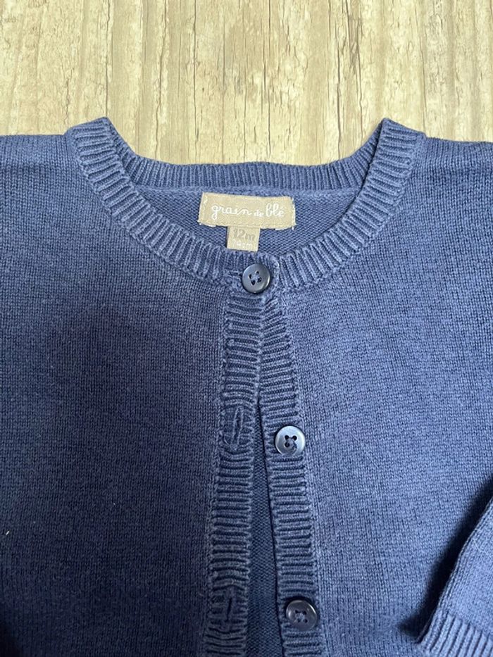 Gilet bleu grain de blé taille 12 mois - photo numéro 2