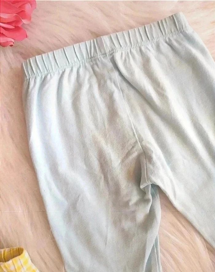 Lot de 2 leggings corsaires pantacourt bébé fille 18 mois vichy jaune + turquoise été - photo numéro 4