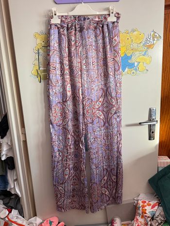 Pantalon large dans le bas lilas à motifs, taille unique, Made in Italy
