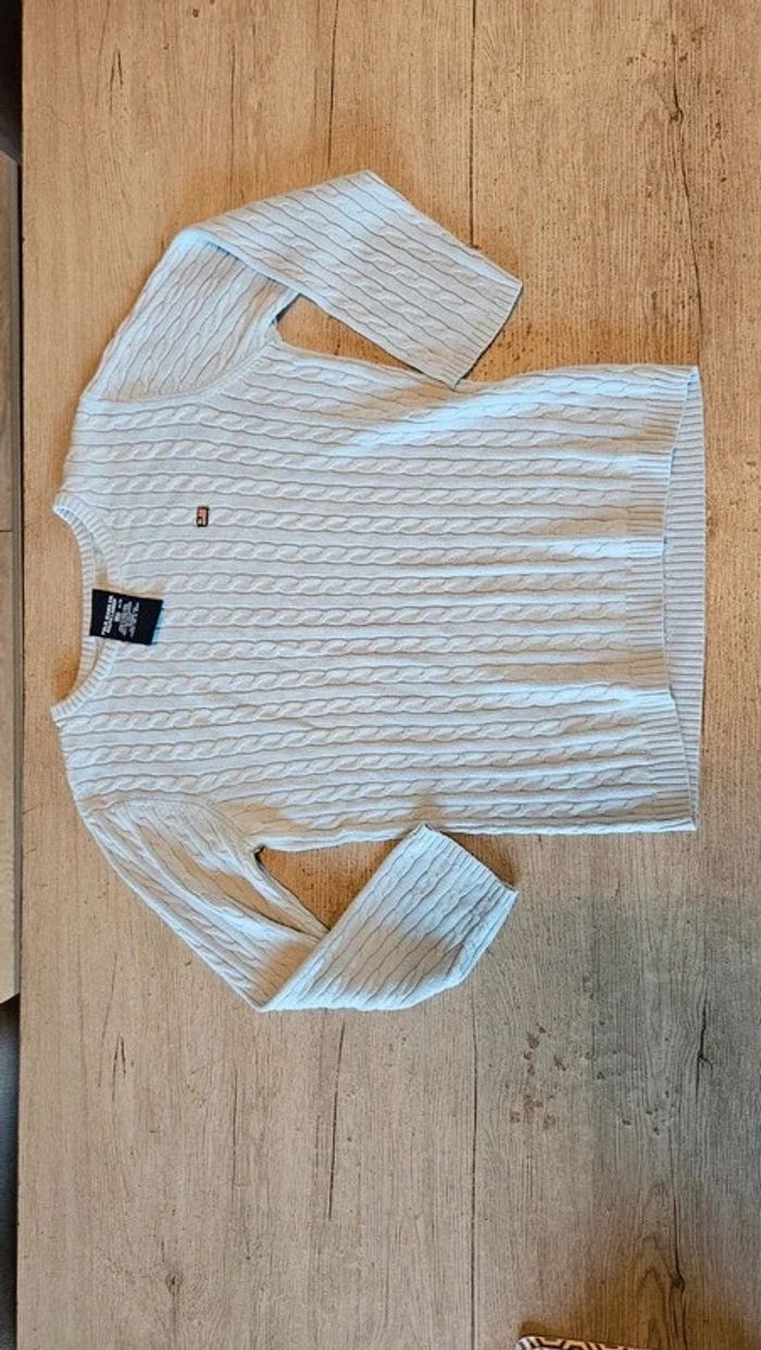 Pull à manches 3/4 vintage, bleu clair, torsadé, Polo Ralph Lauren, taille M - photo numéro 7