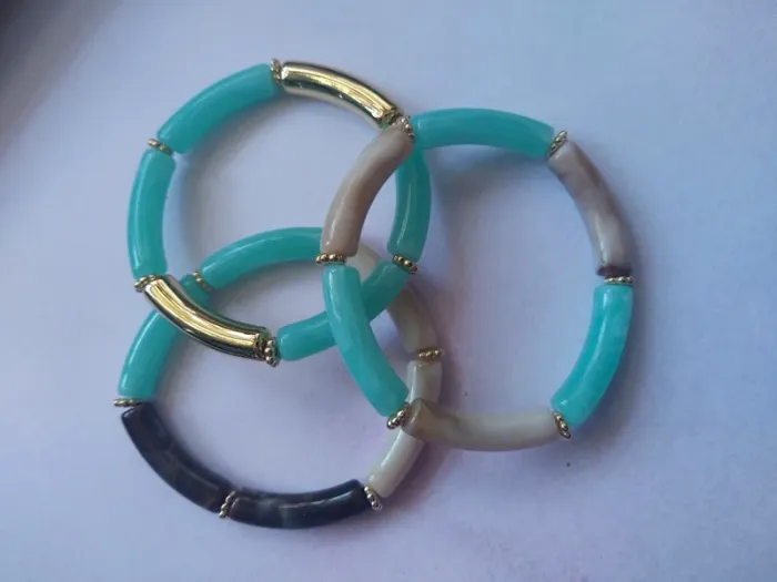 Bracelets tubes assortis summer été turquoise or doré blue bohème chic - photo numéro 2