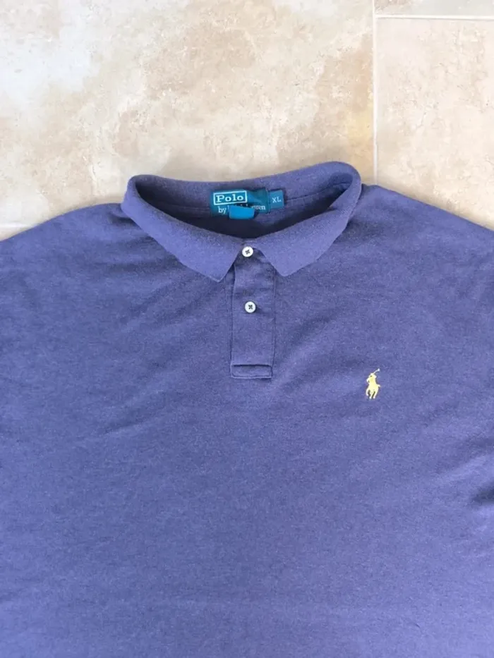 Polo Ralph Lauren homme taille XL violet logo jaune pima coton comme neuf - photo numéro 3