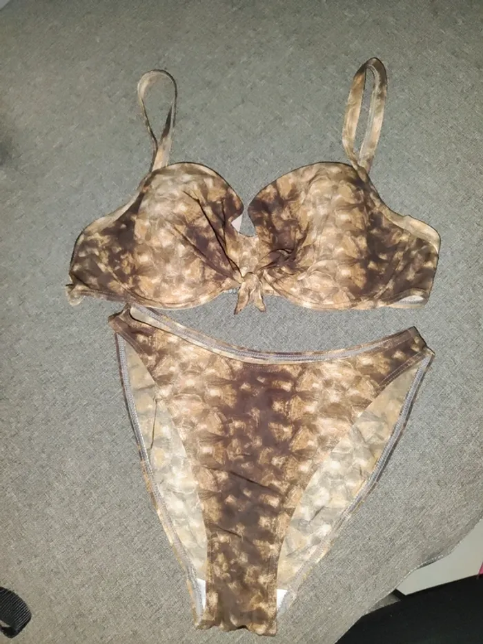 Maillot de bain 2 pièces imprimé marron