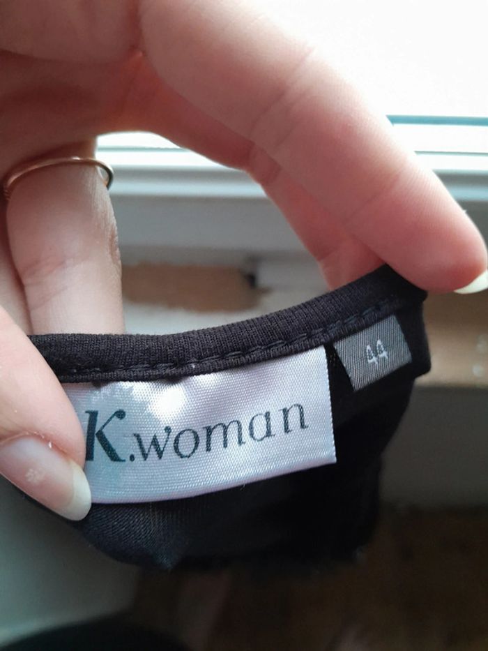 Haut tunique bi-matière à pois noir et blanc Taille 42 decolté - photo numéro 6