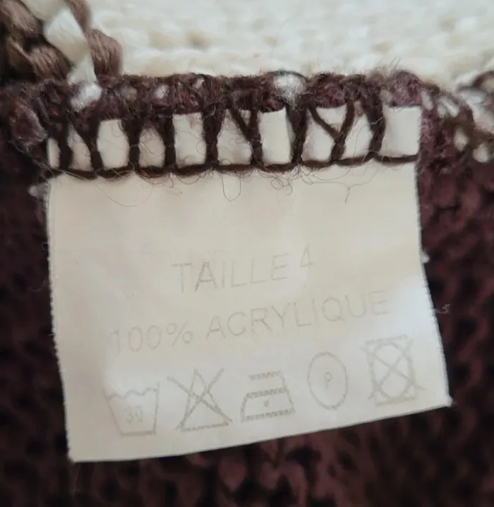 Pull à col V marron beige et blanc Christine Laure Taille 4 ou 42 - photo numéro 7