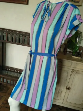 Robe dress vintage rétro printemps été rayures rayé pastel