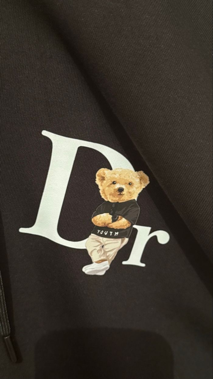 Sweat à capuche noir teddy Dr bear logo oversize streetwear taille L - photo numéro 3