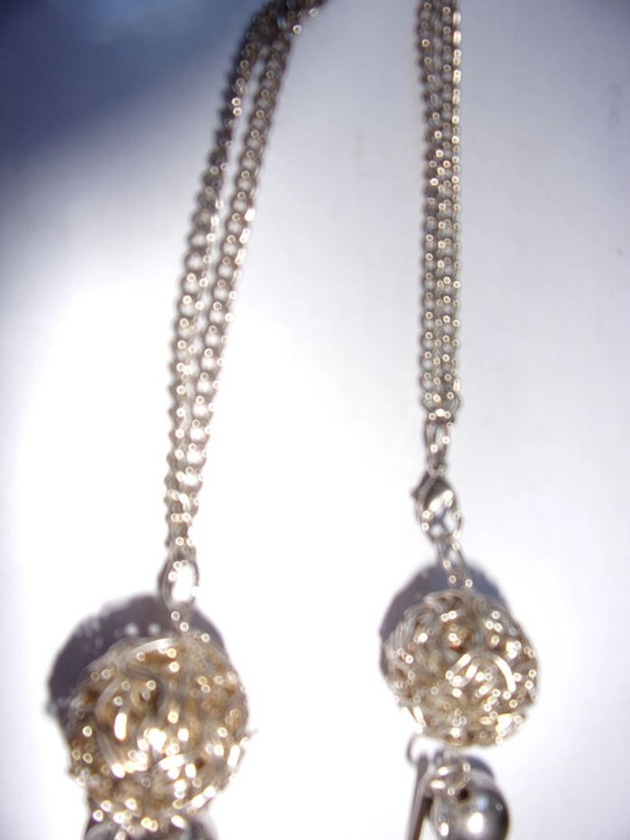Grand Collier double rang- métal argenté - photo numéro 3