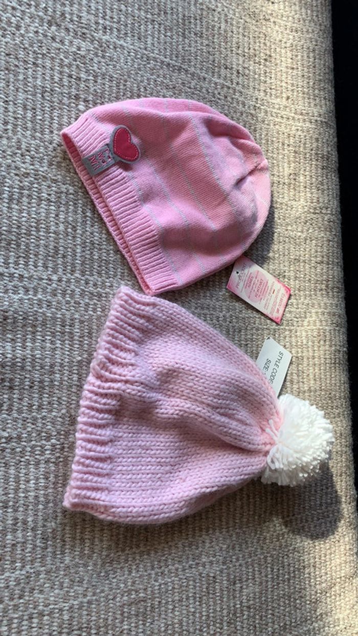 Lot bonnet rose et blanc fille 12 18 mois idée cadeau