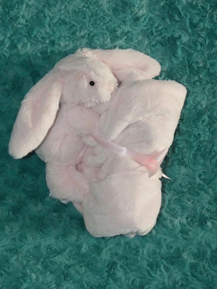 Doudou lapin rose blanc couverture Jellycat 🐰Neuf - photo numéro 2