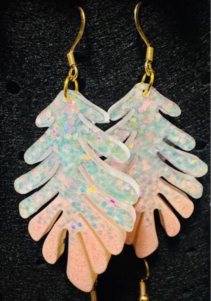 Boucle feuille rose blanc