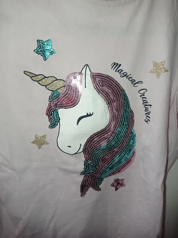 T-shirt manche longue rose clair motif licorne - photo numéro 2