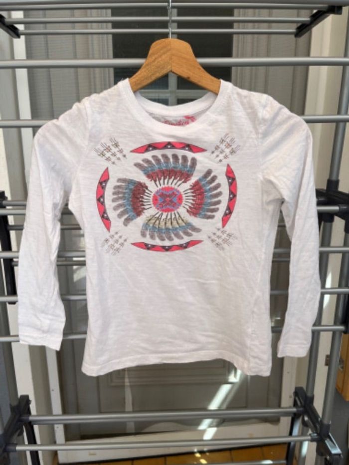 T-shirt manches longues blanc et multicolore taille 10 ans