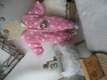 Jolie manteau combinaison pilote rose blanc ourson Sunshine Bear boutons pressions bébé fille 3 mois
