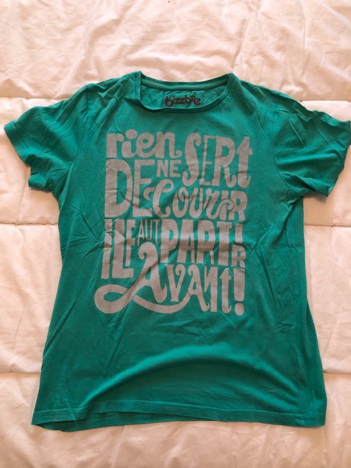 T-shirt message proverbe Bizzbee bleu vert taille S
