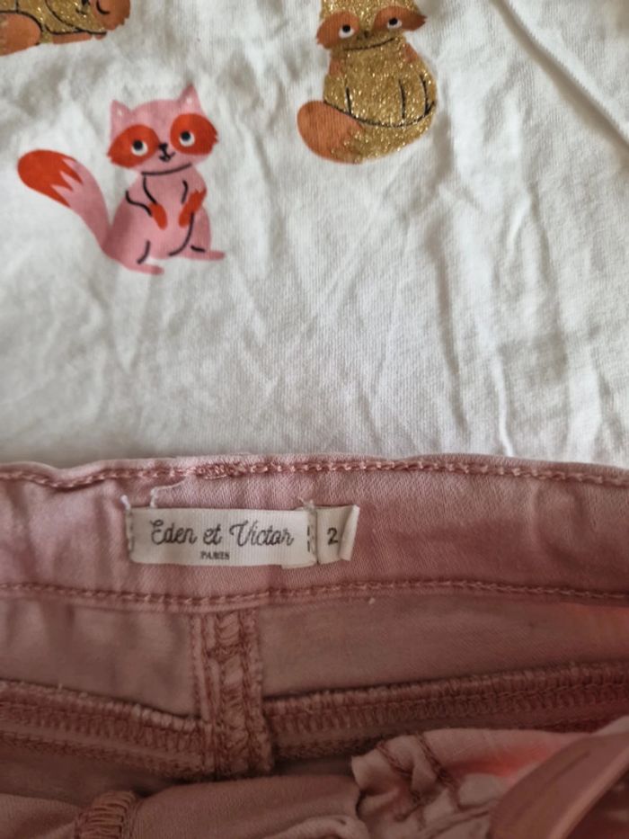 Ensemble haut et pantalon jean rose tbe - photo numéro 2