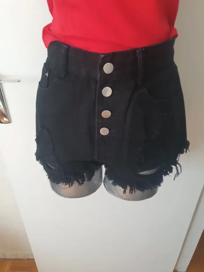 Short jeans taille haute effilé - photo numéro 2
