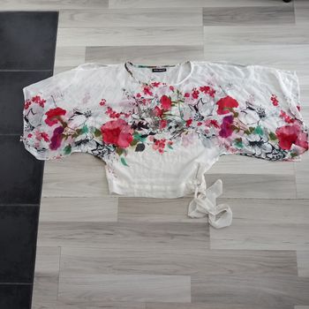 Chemisier femme à manches courtes blanc imprimé SHK Mode taille M