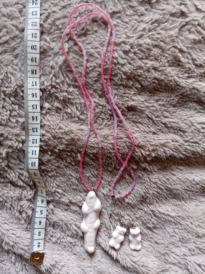 Parure colle'ier et boucles d'oreille binbo rose