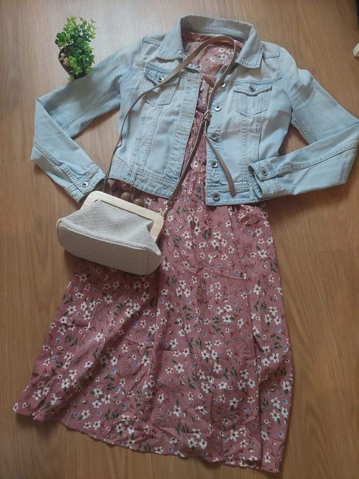 Longue robe trapéze vieux rose à fleurs T.M TBE 👗 - photo numéro 2