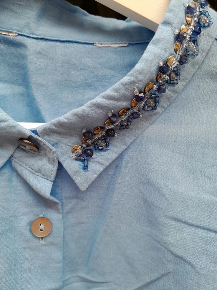 Chemisier bleu col perlé taille 40 - photo numéro 3