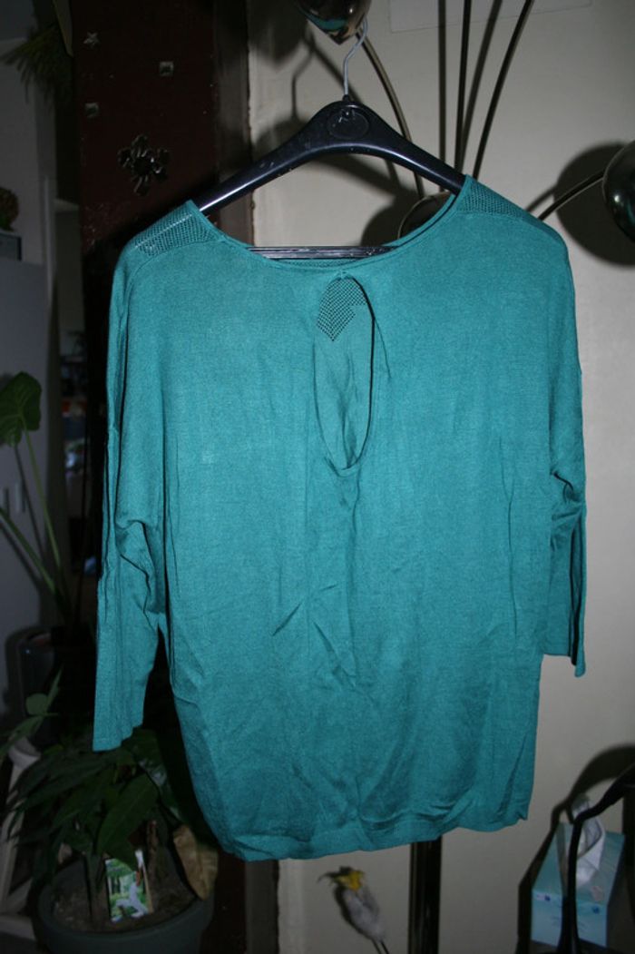 🌸 Pull bleu canard en soie avec décollecté dos Taille 40 " Maison 1 2 3 Paris " Neuf - photo numéro 2