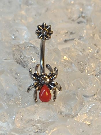  Piercing nombril araignée spider toile patte corps rouge strass blanc bijou ventre nabel ombligo 