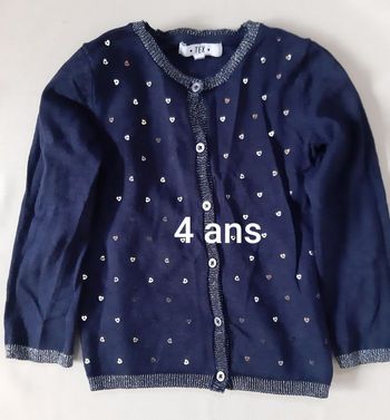Gilet en coton bleu marine fille - cœurs - 4 ans