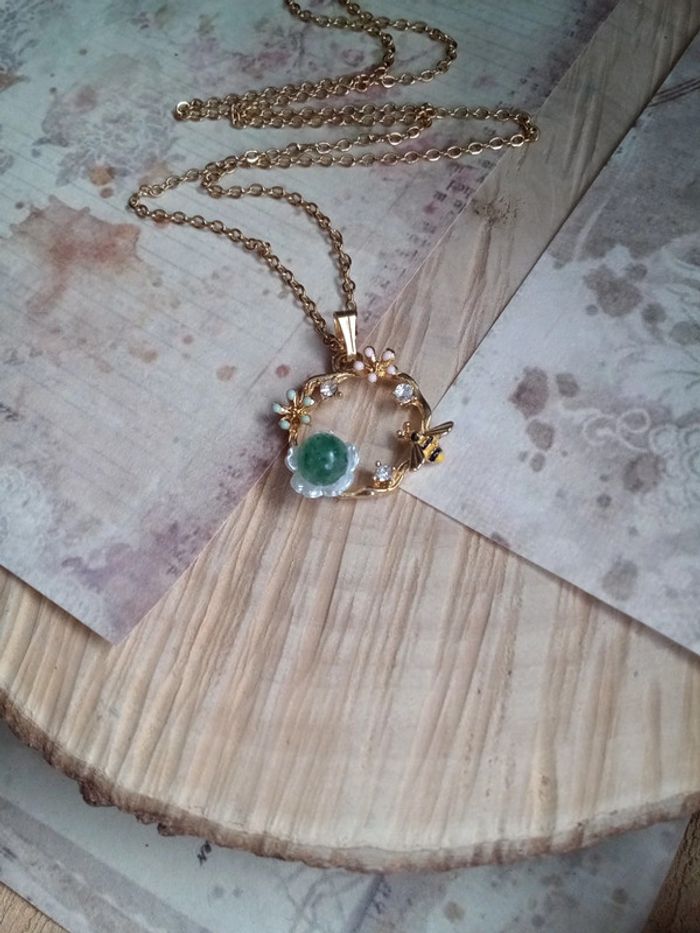 Collier cercle abeille aventurine naturelle - photo numéro 3