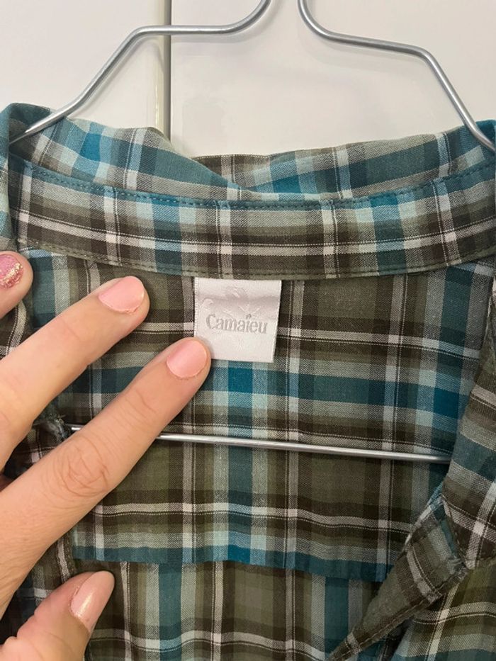Chemise à carreaux camaïeu vert et bleu - photo numéro 3