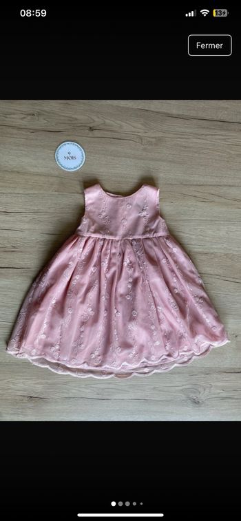 Robe de cérémonie sans manche tulle cousu fleur feuille rose 9/12 mois Primark