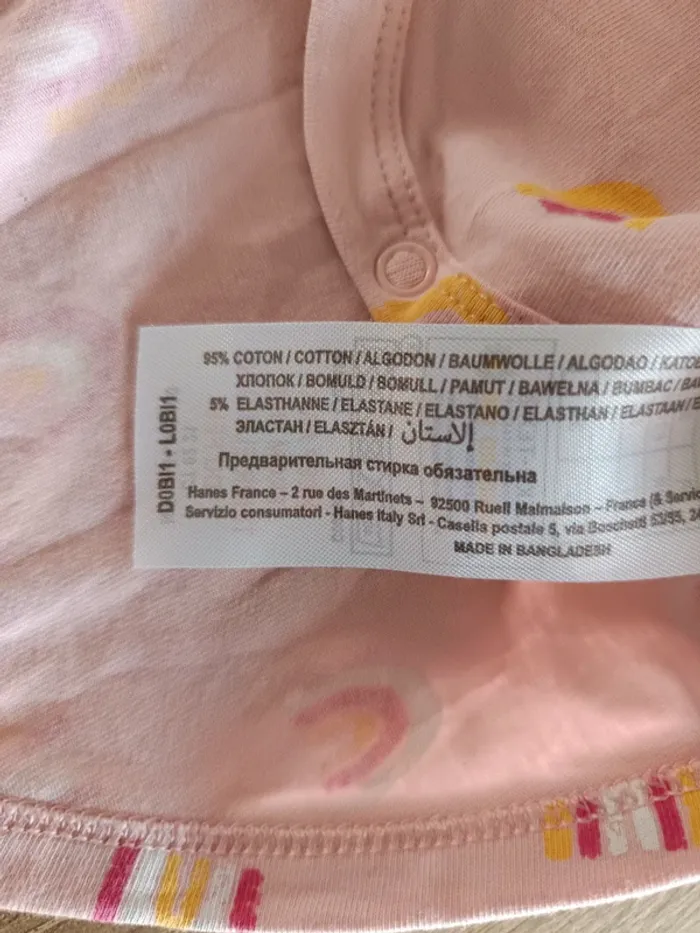 Lot de 3 bodies rose et blanc motif arc en ciel bébé fille 3 mois DIM - photo numéro 9