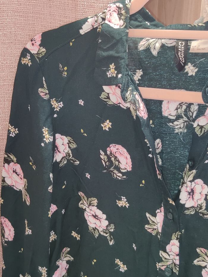 Chemise verte à fleurs esprit rétro H&M taille xs - photo numéro 3