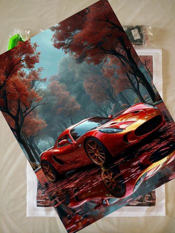 Diamond painting voiture de course rouge avec reflets #H178