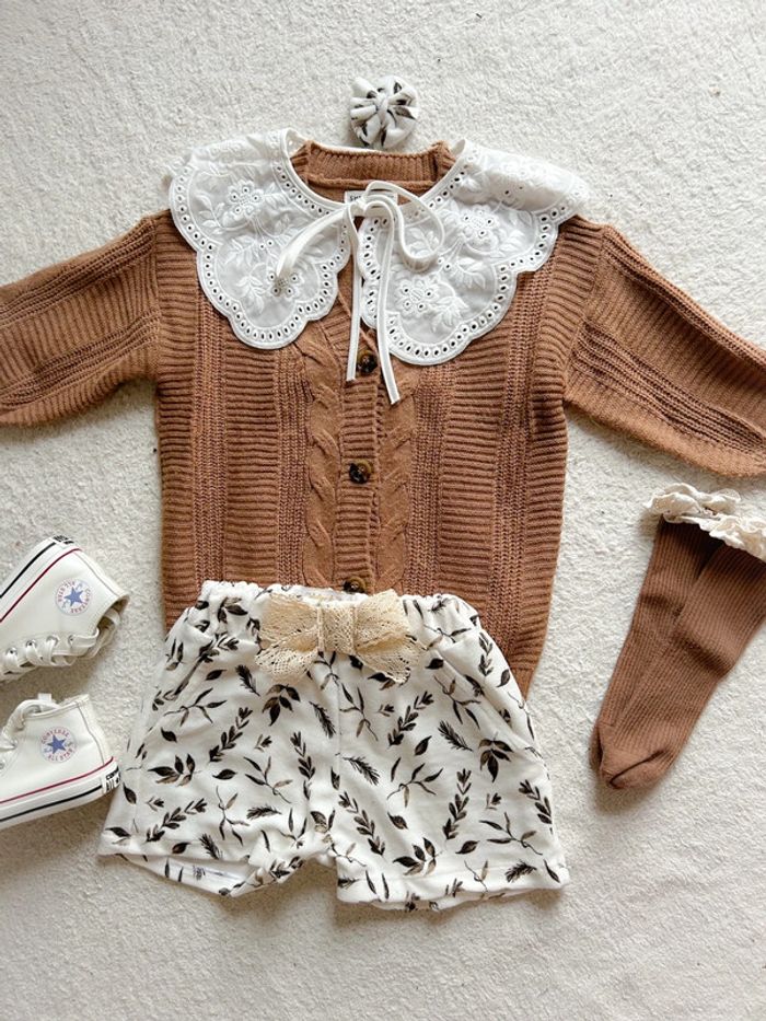 Ensemble short créatrice noeud et gilet 7 ans neuf - photo numéro 2
