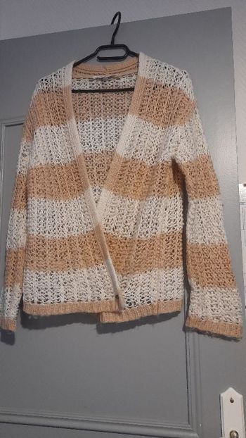 Gilet en laine en maille  2 couleurs  marron clair et beige
