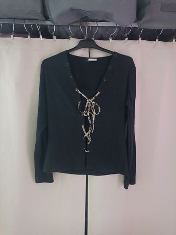 Tee Shirt manches longues lacet léopard femme taille S/36