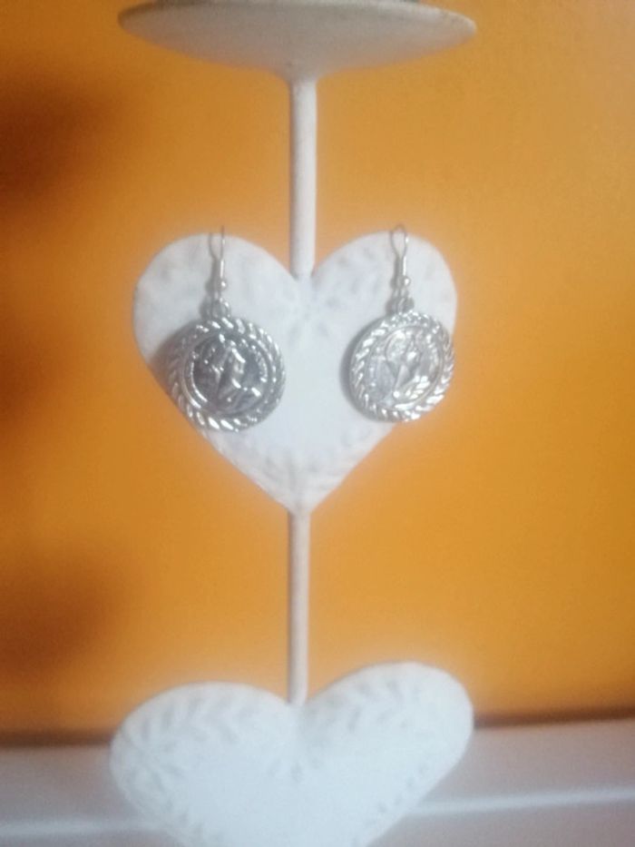 🌸Boucles d'oreilles argentées rondes "Pièces" 🌸 - photo numéro 2