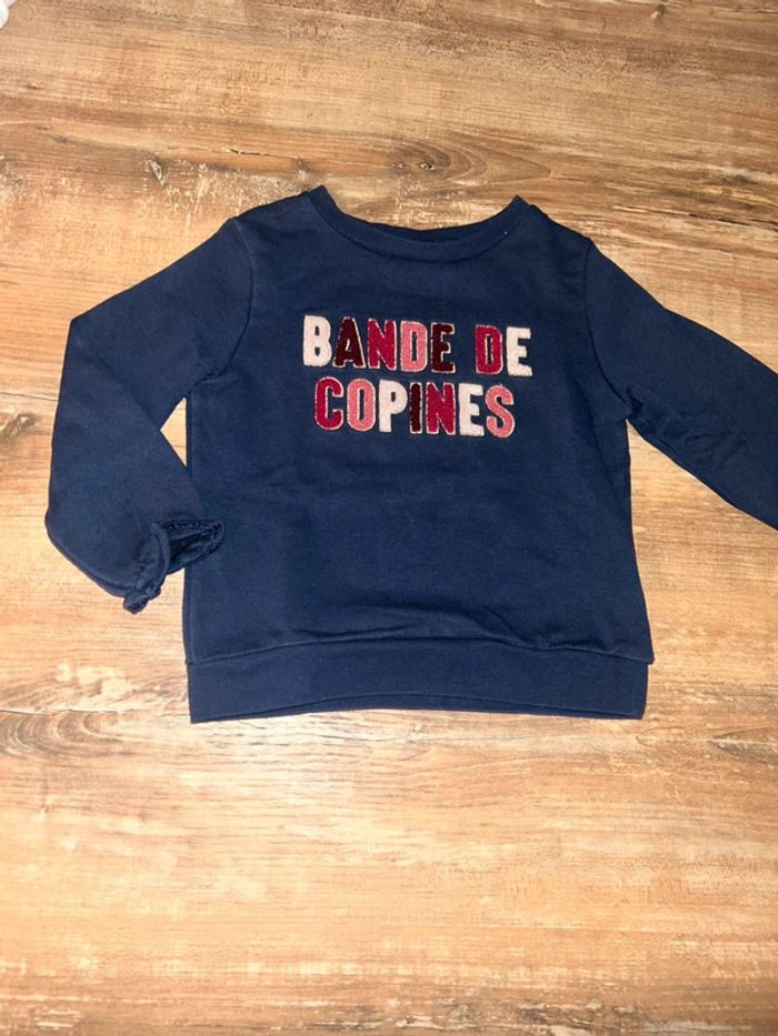 Pull bleu marine bande de copines TAO 4 ans
