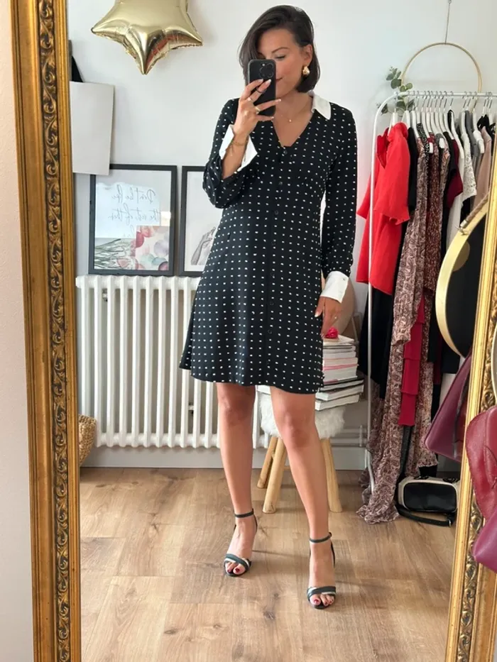 Robe Maje à pois noire et blanche taille 38 - photo numéro 2