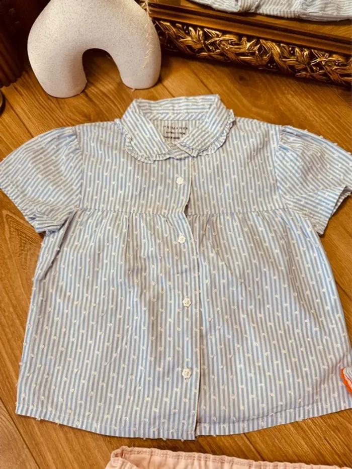 Taille 5 ans tenue 3 pièces été fille multimarque bleu ciel abricot * rayures et oranges * 🌸 - photo numéro 2