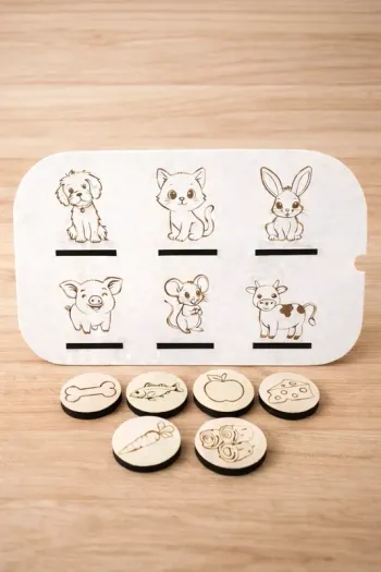 insert en bois les animaux et leur aliments pour bac trofast 30x20 cm