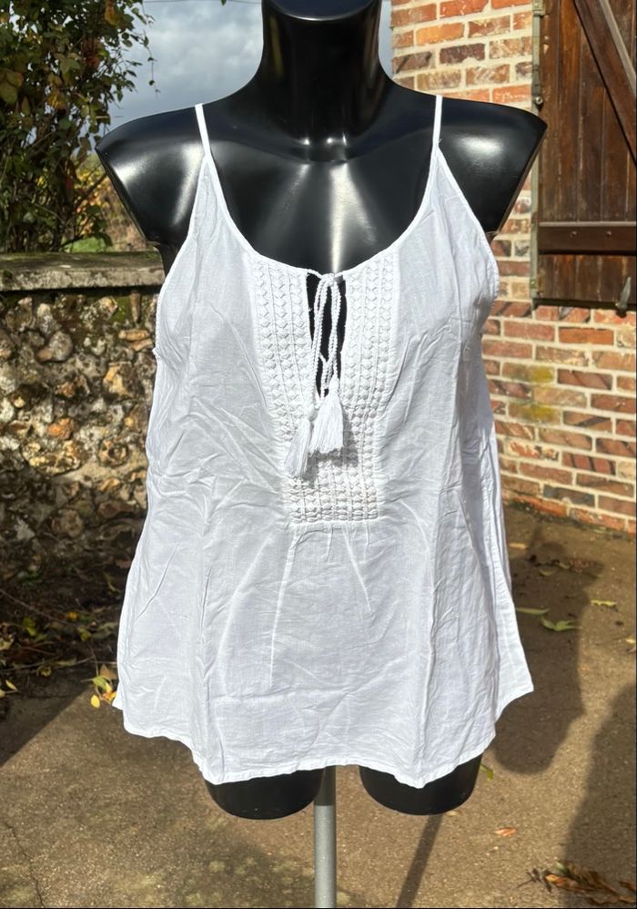 🤍 Top blanc bohème à bretelles - Promod - T38