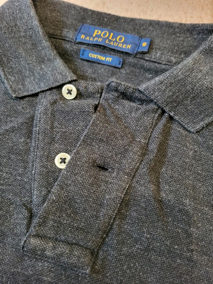 Polo Ralph Lauren manches longues long sleeve gris chiné logo brodé violet 100% coton - S - photo numéro 5