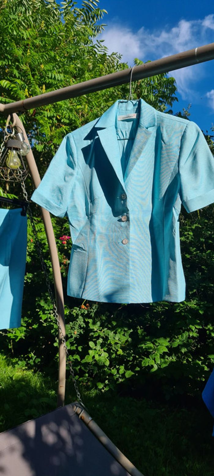 Tailleur bleu Chantal Rosner Paris T 4 - photo numéro 3