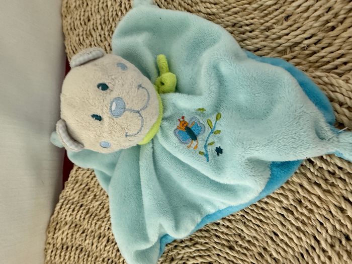 Doudou plat carré ours bleu papillon TEX BABY