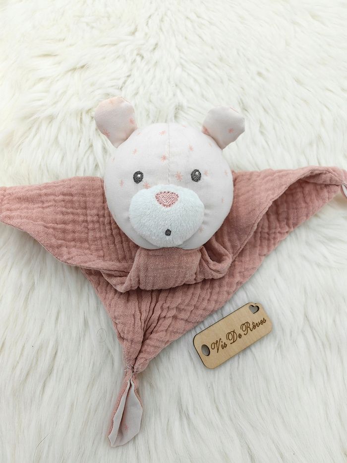 Doudou mouchoir Rose Lily Poudrée Ours Lange Sauthon - photo numéro 3